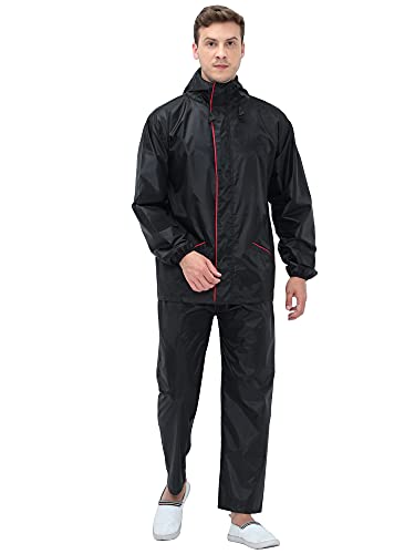 VROJASS Black Rain Coat for Men 100% Waterproof with Hood_Set of Top and Bottom Packed in a Storage Bag