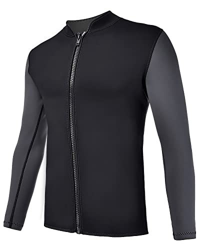 REALON Wetsuits Top Jacket Vest Mens Women 2mm Neoprene Long Sleeve/3mm Sleeveless Shirt Front Zip Sports XSPAN for Scuba Diving Surf Swimming Snorkel Suit (Men Jacket, L)
