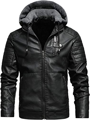 Blaq Ash Men's Premium Stylish PU Leather Jacket with Removable Hood (Medium, Black)